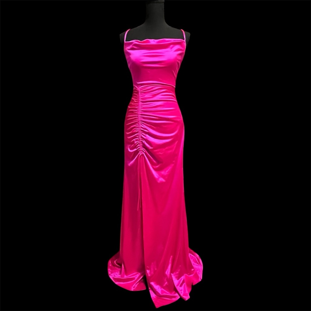 Windsor satin Pink Ruched High-Low Maxi Dress
